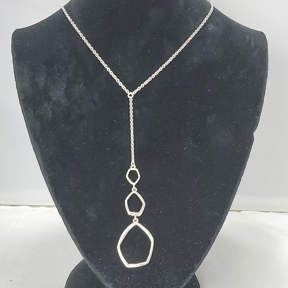 The Sak Women's Y Drop Lariat Necklace Silver Metal Cz Open Pendant 18 Inches